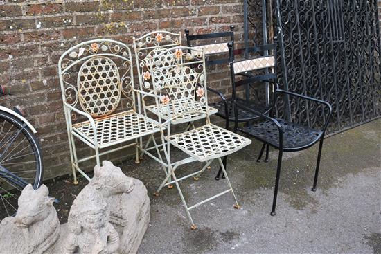 3 metal garden chairs & 2 others
